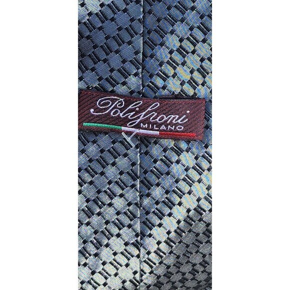 Blue Geometric Silk Tie Set Lot of 3 – Harvé Benard, Stafford, Polifroni Milano - Picture 4 of 16